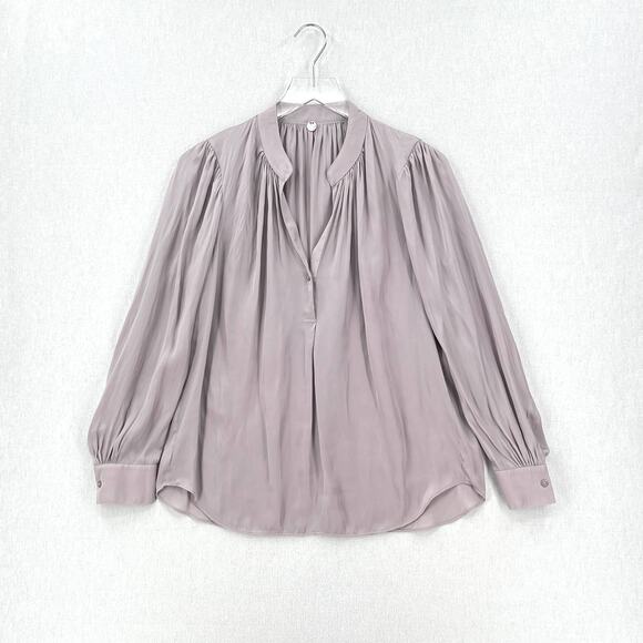 MARGARET O'LEARY Poet Blouse Womens XS Light Gray Silky Flowy Long Sleeve - Picture 2 of 11